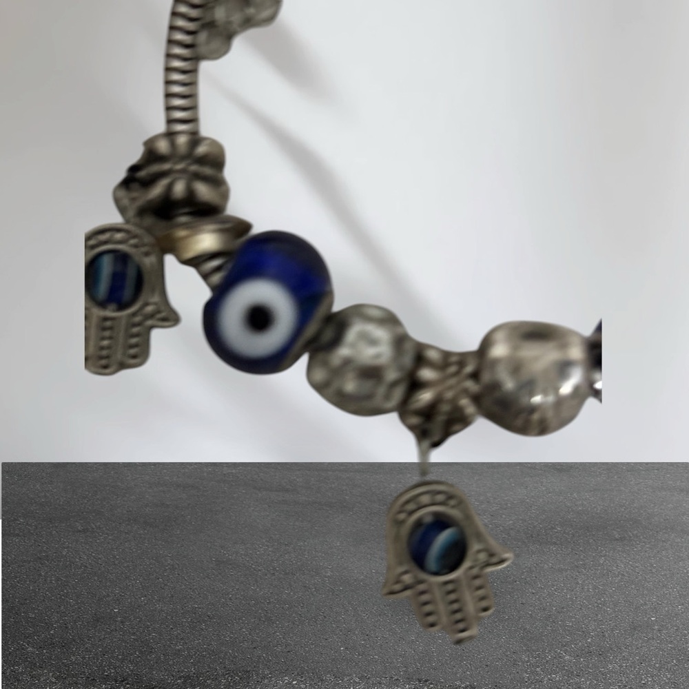 Evil Eye Charm/Bead 7.5" Bracelet Silver-Tone Women - Picture 5 of 7